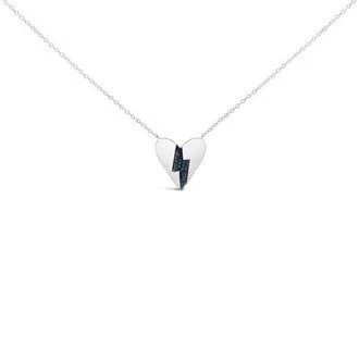 House of Brilliance 925 Sterling Silver Blue Diamond Broken Heart Pendant Necklace in White at Nordstrom