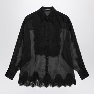 Dolce & Gabbana Organza tuxedo shirt with lace inserts in black