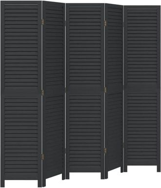 vidaXL Room Divider 5 Panels Black Solid Wood Paulownia vidaXL