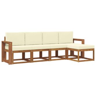 vidaXL Conjunto De Sof&aacute;s De Exterior Con Coj&iacute;n 5 Pcs Natural Y Crema Vidaxl