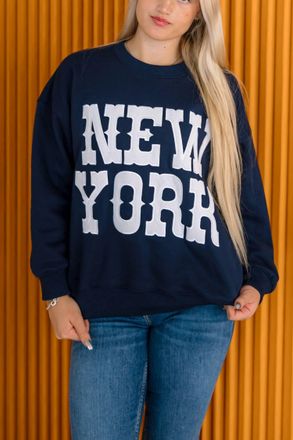 Le Lis Blanc Deux Womens New York Oversized Crewneck Sweatshirt In Navy