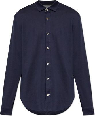 Eleventy Katoenen shirt met contrasterende bies - Heren - Casual Overhemden - Blauw - XL - Katoen - Overhemden