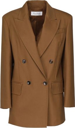 Max Mara Bruine wollenmix double-breasted jas - Dames - Blazers - Bruin - S - Wol - Jassen
