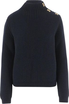 Ferragamo Geribde Trui van Wol en Kasjmier - Dames - Coltruien - Blauw - S - Wol - Truien & Vesten
