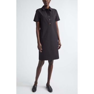 Lafayette 148 New York Short Sleeve Twill A-Line Polo Dress in Black at Nordstrom, Size X-Small