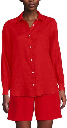 Lands End Linen Long Sleeve Feminine Shirt in Coral Red at Nordstrom, Size X-Large P
