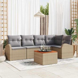 vidaXL Conjunto De Sof&aacute; De Jard&iacute;n 6 Pcs Beige Polirat&aacute;n Vidaxl
