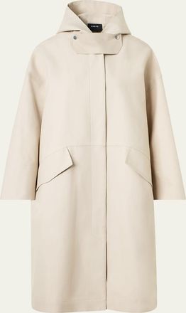 Akris Basil Cotton Poplin Hooded Long Coat