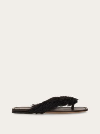 Ferragamo Women Thong sandal with fur detail Brown Size 2.5