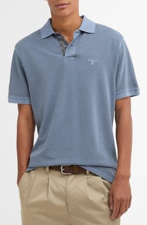 Barbour Tailored Fit Tartan Placket Cotton Piqu&eacute; Polo in Washed Blue at Nordstrom, Size Xxx-Large