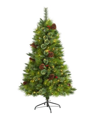Nearly Natural 5ft Montana Mixed Pine Artificial Christmas Tree With Pine Cones, Berries And Clear LED Lights