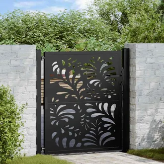 vidaXL Vidaxl Cancello Da Giardino Nero 100x100 Cm In Acciaio Design Ondulato