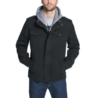 Levi's Military Jacket Mens Black Cotton Hooded Long Sleeve Full Zip GBO3968