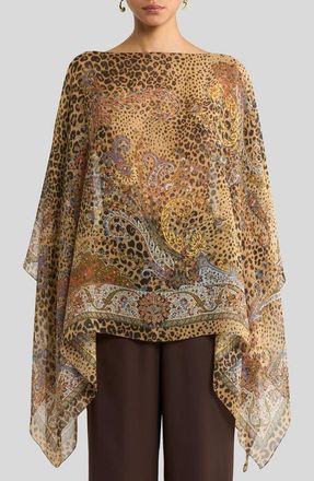 Etro Print Silk Chiffon Poncho in Printed Brown Base at Nordstrom