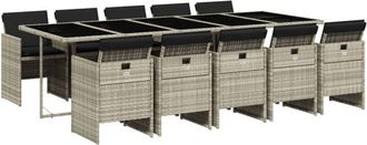 vidaXL Set De Comedor De Jard&iacute;n 11 Pzas Y Cojines Rat&aacute;n Sint&eacute;tico Gris Vidaxl