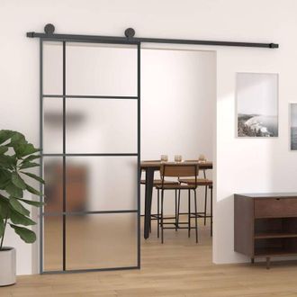 vidaXL Vidaxl - Puerta Corredera Esg Vidrio Y Aluminio Negra 90x205 Cm