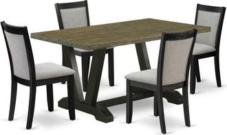 East West Furniture V676MZ606-5 5 Piece Kitchen Table Set - Distressed Jacobean Dining Room Table with 4 Shitake Chairs - Wire Brushed Black Finish