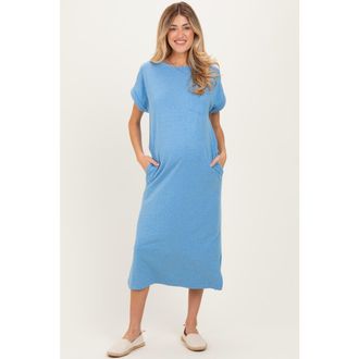 Pinkblush Pocket Front Midi T-Shirt Dress in Blue at Nordstrom, Size X-Large