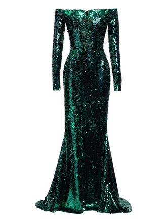 Elie Saab embellished off-the-shoulder maxi dress - Verde