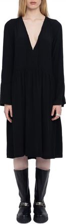 Zadig&Voltaire Rinas Plunge Neck Long Sleeve Dress in Black at Nordstrom, Size Small