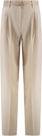 Max Mara Entrata Broeken - Dames - Straight fit broeken - Beige - M - Wol - Broeken