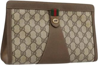 Gucci Pre-owned Clutches, female, Beige, Size: ONE SIZE Pre-owned Vintage GG Canvas Clutch