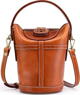 OLD TREND Begonia Genuine Leather Vintage Bucket Crossbody in Caramel at Nordstrom