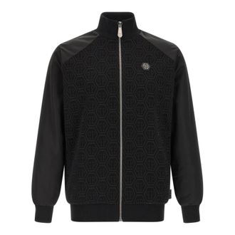 Philipp Plein Training Jackets, male, Black, Size: M Monogram Jacquard Sweatshirt