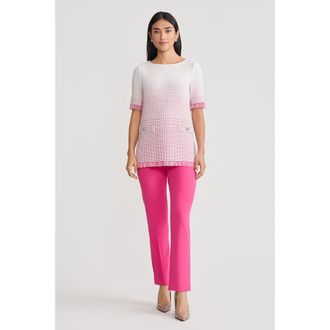 Ming Wang Ombre Fringe Trim Jacquard Knit Tunic in Carmine Rose/limestone at Nordstrom, Size X-Large P