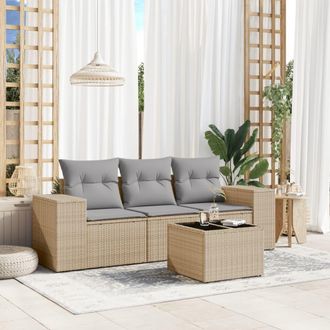 vidaXL Juego De Sof&aacute;s Jard&iacute;n Con Cojines 4 Pzas Rat&aacute;n Sint&eacute;tico Beige Vidaxl