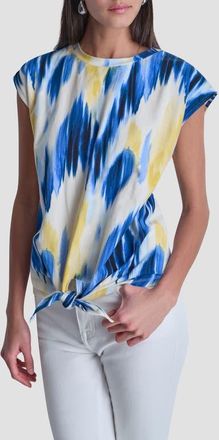 DKNY Abstract Print Side Tie Stretch Cotton Top in Sunlit Shoreline at Nordstrom, Size X-Small