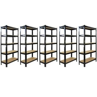 MonsterShop 5 x T-RAX Black Metal Racking Units 75cm x 150cm x 30cm | Size: 75 cm x 150 cm x 30 cm