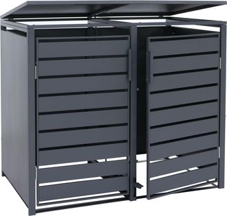 Hhg [nunca Usado] Cubierta Para Dos Contenedores De Basura Hhg-579, Caseta Para Contenedores De Basura, Tapa Con Pedal De Metal, 116 X 132 X 89 Cm, 53 Kg,