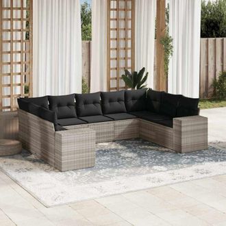 vidaXL Set Muebles Jard&iacute;n 9 Pzas Y Cojines Rat&aacute;n Sint&eacute;tico Gris Claro Vidaxl