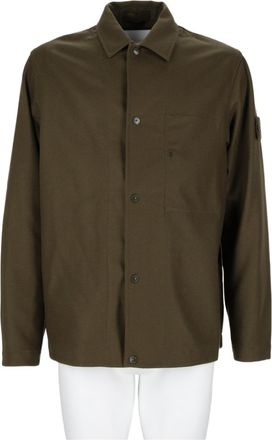 Stone Island Military Green Wool-Blend Shirt Jacket
