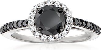 Ross-Simons Black and White Diamond Halo Ring in Sterling Silver