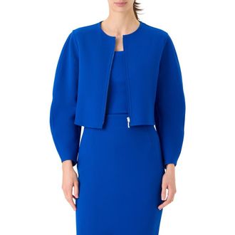 Akris Harriet Crop Wool Blend Zip Jacket in Lapis Blue at Nordstrom, Size 10