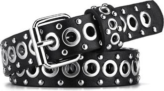 Generic Women Belt For Jeans, Punk Belt Chain, PU Leather Studded Belt For Women, Ladies Belts For Jeans Pants, For Dresses Jeans Pants Coat(Black)