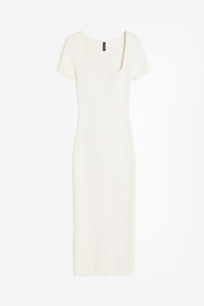 H&M Midikleid aus Rippstrick - Cremefarben