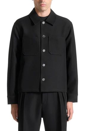 Mani&egrave;re De Voir Benoit Twill Pocket Cropped Shirt in Black at Nordstrom, Size Large