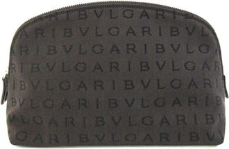 Bulgari Dark Brown Canvas Leather Pouch (Pre-Owned)