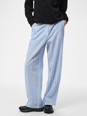 Pieces Stoffhose PIECES PCSTINNA HW PANTS WVN NOOS BC, Damen, Gr. XXL, N-Gr, hydrangea stripes:hellwei&szlig;, Obermaterial: 100% Baumwolle, gestreift, weit, Hosen