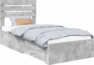 vidaXL Bed Frame Concrete Grey and Silver 75 x 190 cm Engineered Wood vidaXL