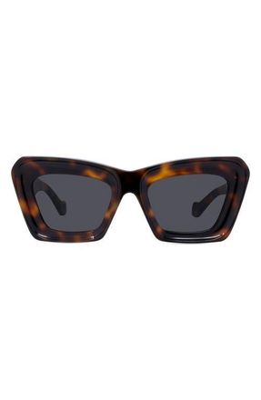 Loewe Anagram 52mm Cat Eye Sunglasses in Dark Havana /Smoke at Nordstrom
