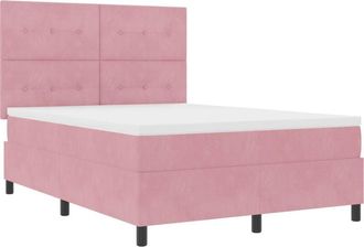 vidaXL Box Spring Bed with Mattress Pink 140 x 200 cm Velvet vidaXL