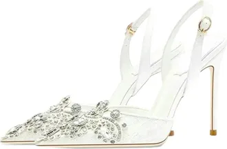 Generic Women Diamond Detail High Heel Sandals Pointed Toe Wedding Bridesmaid Shoes White