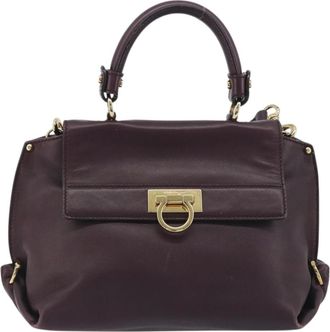 Ferragamo Sofia Satchel Smooth Leather Purple Leather Handbag (Pre-Owned)