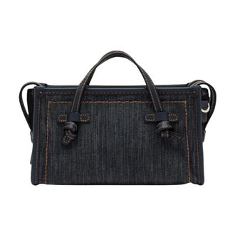 Gianni Chiarini Tassen, Dames, Blauw, ONE Size, Denim, Blauwe Denim Compacte Tas met Suède Leren Details