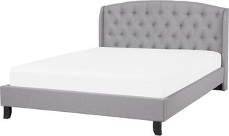 Beliani Beliani - Cama Doble Tapizada Gris 160 X 200 Cm Con Somier Y Cabecero Acolchado Bordeaux