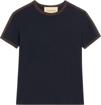 Valentino Katoenen T-shirt met Ronde Hals en VLogo-borduurwerk - Heren - Tops - Blauw - Maat: L Katoen